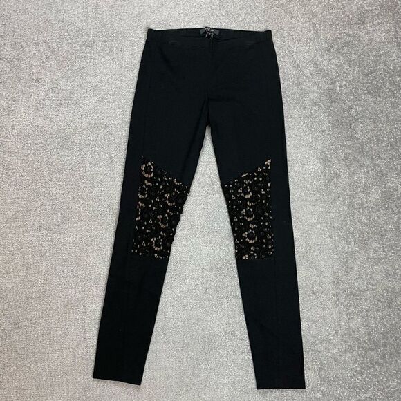 7 for all Mankind Women Medium Black Embroidered Lace Wool Pull on Leggings NWOT - Picture 1 of 8